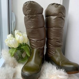 Moncler Green Leather Puffer Winter Snow Boots